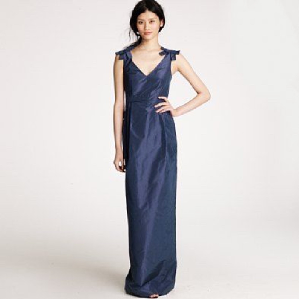 J CREW NWT Adele Long Silk Taffeta Dress 12 GREY